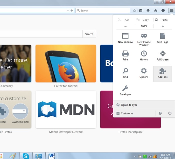 Go to Add-ons in Firefox browser. Go to Add-ons in Firefox browser.
