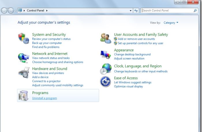 The Control panel will display the programs installed in your system. The Control panel will display the programs installed in your system.