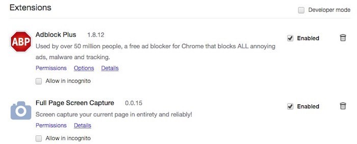 Extensions in Chrome.