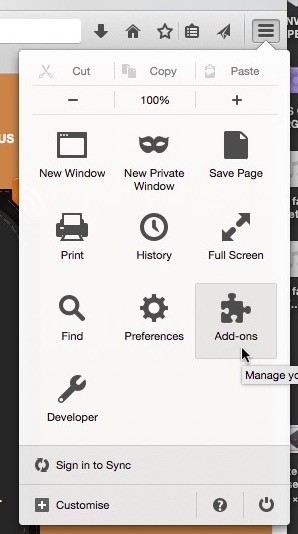 Go to add-ons in Firefox.