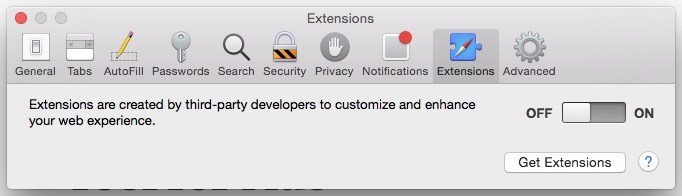 Turn extensions on and off in Safari.