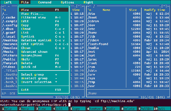 Midnight Commander menu Midnight Commander menu