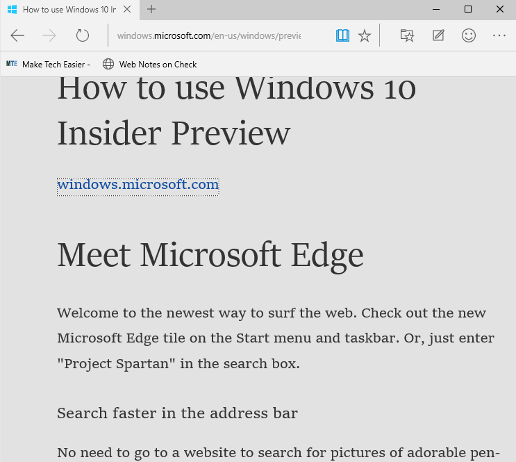 Reading mode in Microsoft Edge.