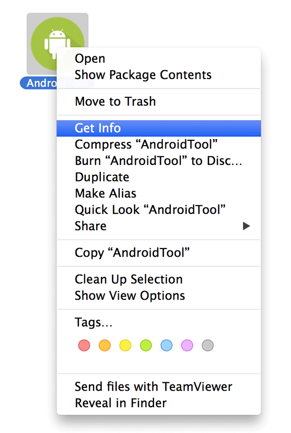 Right-click on the app and select 'Get Info.'