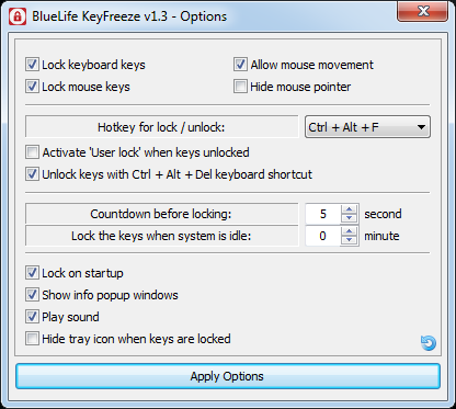 Right-click the KeyFreeze icon in the taskbar and select 'Options.'