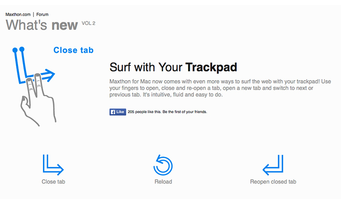 Maxthon special trackpad gestures on Mac.
