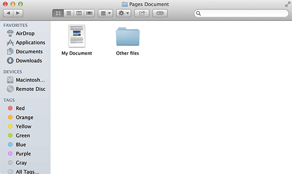 Open the folder where your Pages document is located.