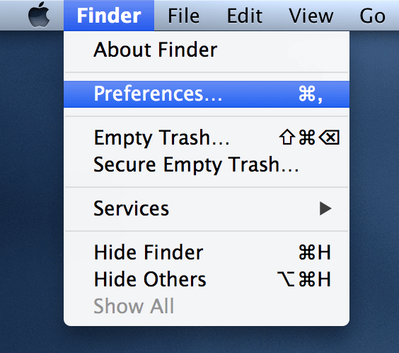 Click on 'Finder' and select 'Preferences...'