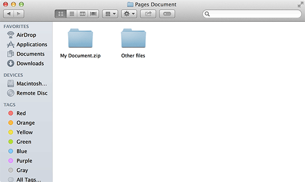 Your document should now show up as a ZIP archive.
