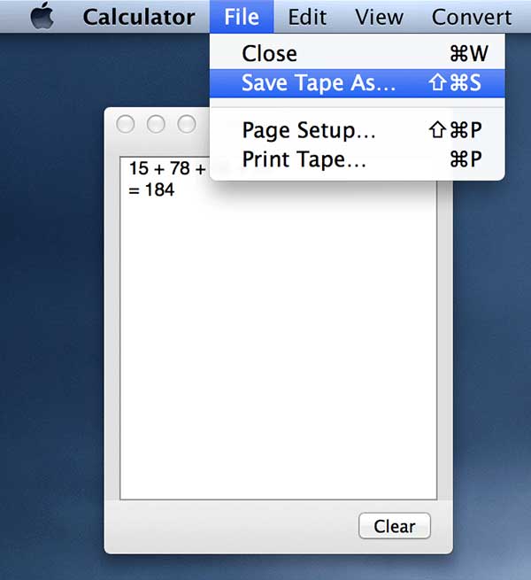 Click on 'File' followed by 'Save Tape As...'