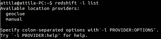 Redshift showing available geolocation providers. Redshift showing available geolocation providers.
