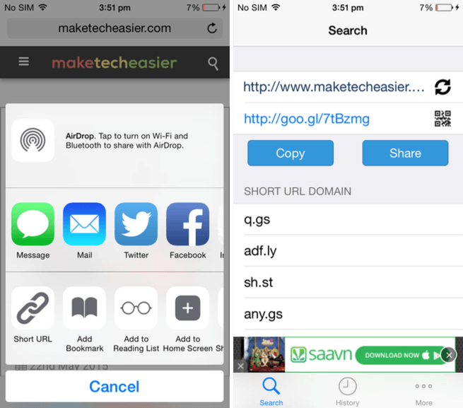 Short URL Maker app for iOS.
