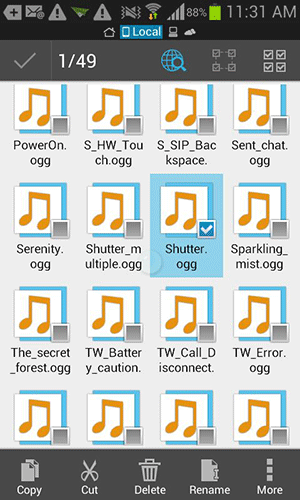 Tap and hold on the file named 'Shutter.ogg.'
