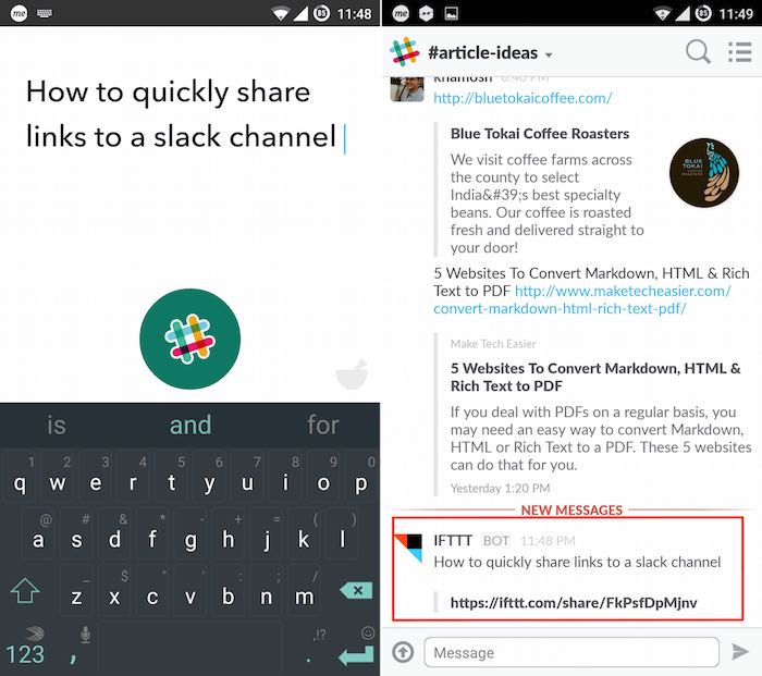 Do Note to Slack recipe for IFTTT.