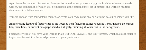 Focused Text lets the active line, three lines, or paragraph stand out.