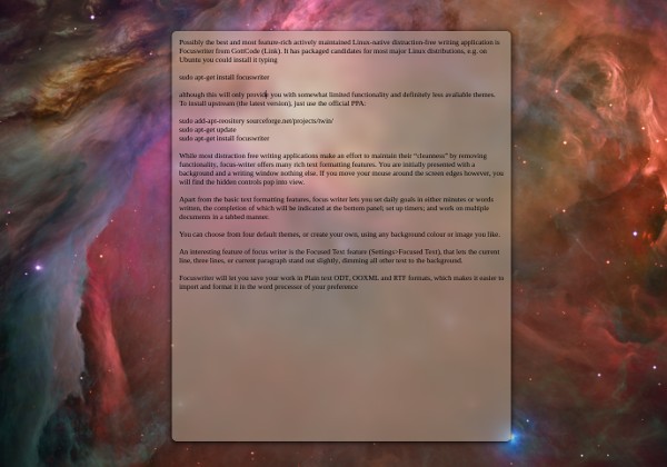 Focuswriter space theme.