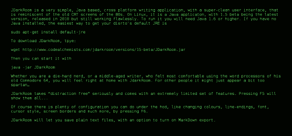 If you are a die-hard nerd, or a middle-aged writer you will feel right at home with JDarkRoom.