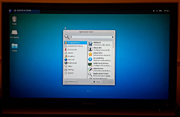Using the Xubuntu Application Finder Launcher to open apps. Using the Xubuntu Application Finder Launcher to open apps.