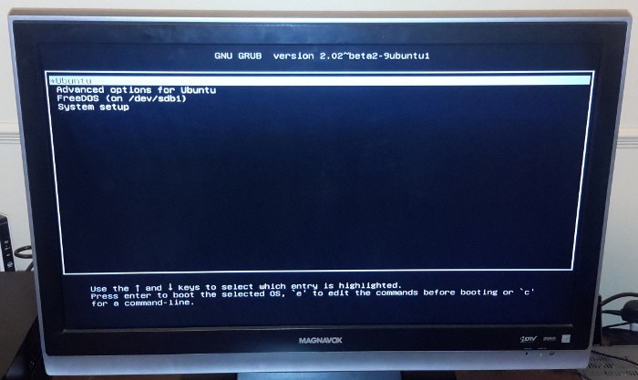 Grub menu on MediaBox 5440. Grub menu on MediaBox 5440.