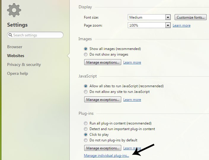 disable-flash-opera-manage-addons