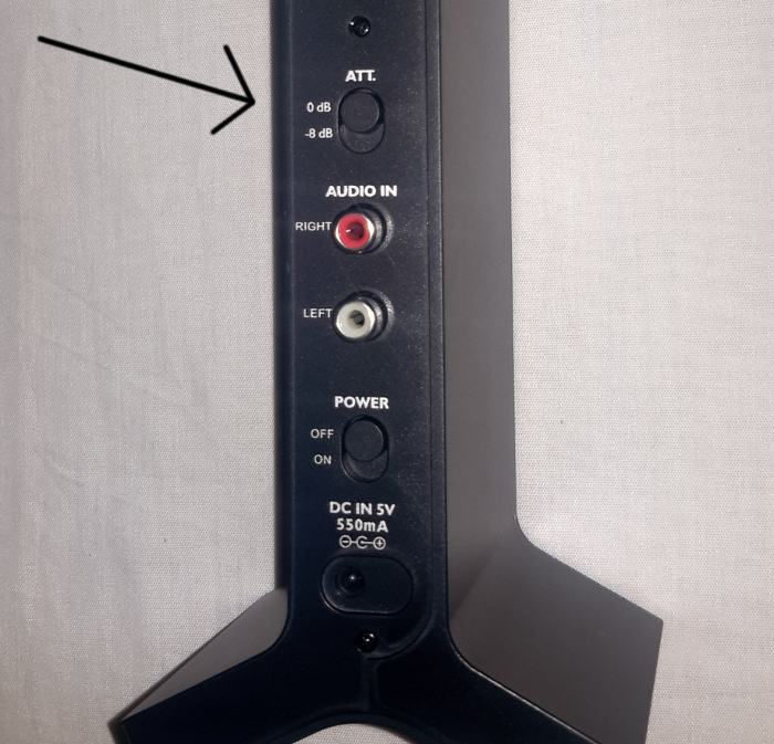 Attenuation switch on wireless receiver. Attenuation switch on wireless receiver.