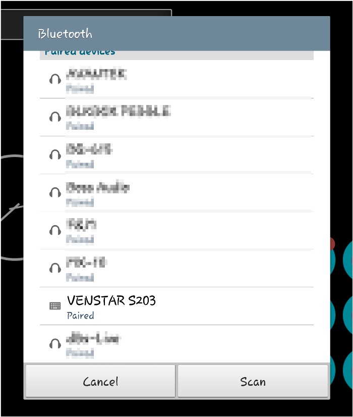 Bluetooth devices list on Android device.