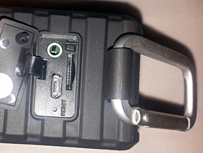 Ports and jacks on the Venstar Mini Bluetooth Speaker.