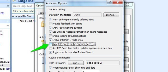 Speed-Up-Outlook-uncheck-Feed-Sync