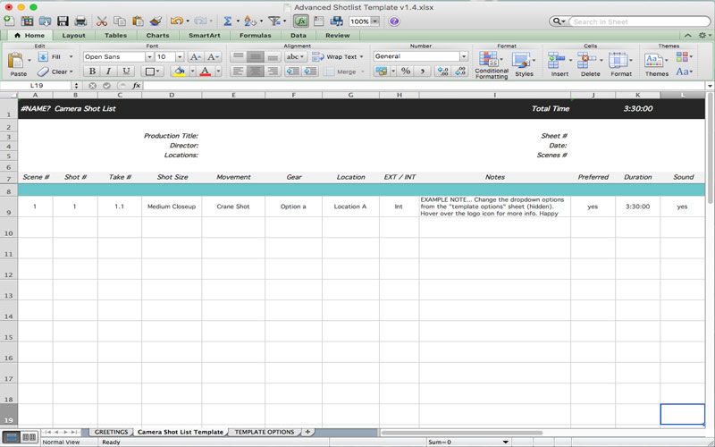 FilmSourcing.com's Advanced Shot List is for Google Docs but can be exported to MS Excel.