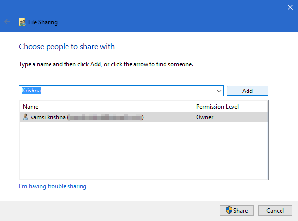 share-windows-folders-android-select-user-account