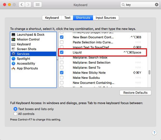 Liquid | Info -mte- Keyboard Shortcuts