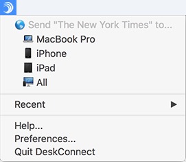 DeskConnect menubar DeskConnect menubar