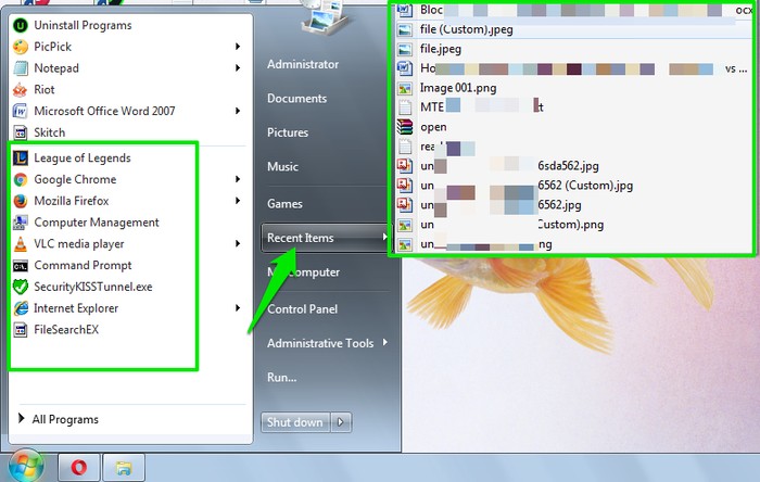 Someone-Else-using-your-PC-Recent-items Check recent items in older versions of Windows in the start menu.
