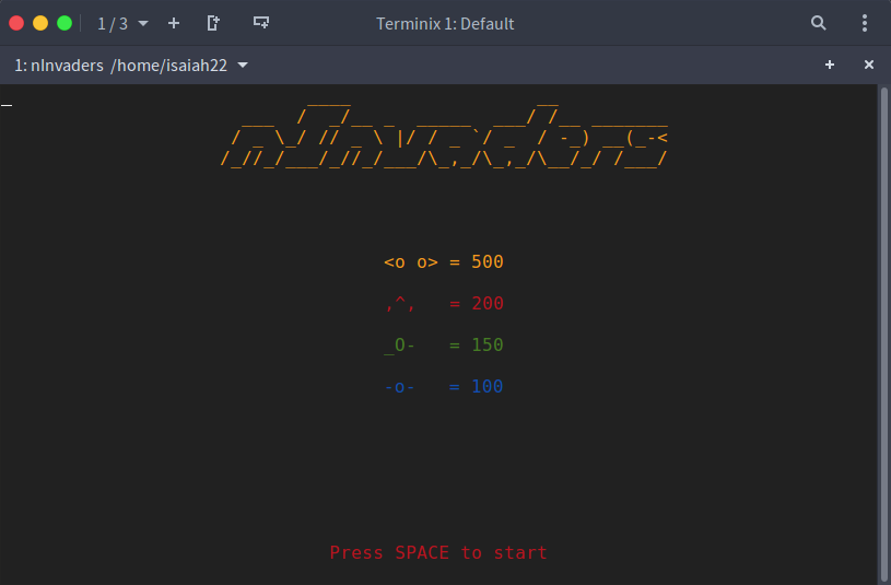 terminal-games-ninvaders
