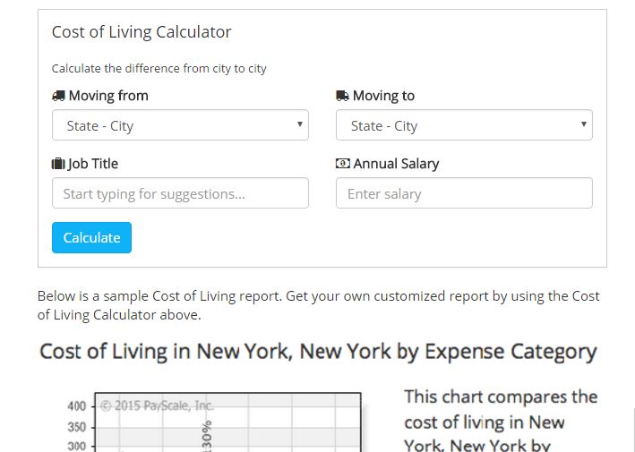 Cost of living estimate tools - overall cost of living estimate