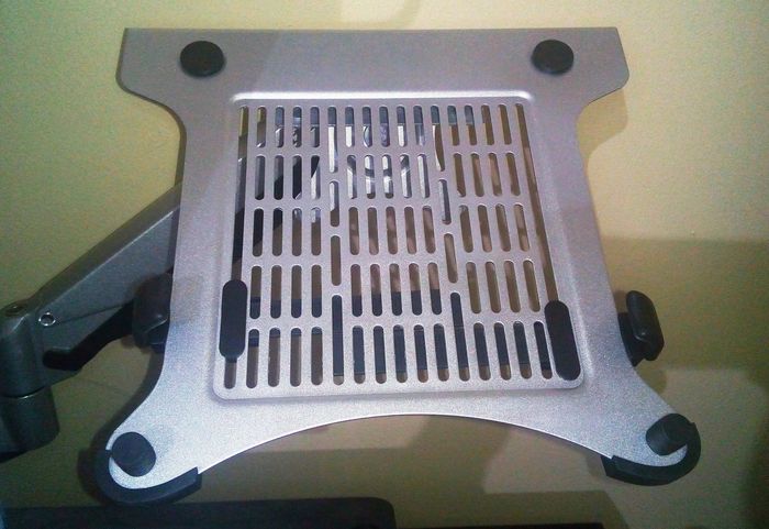 Loctek Dual Arm Desk Mount laptop tray.