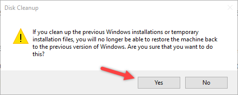 remove windows old folder click yes