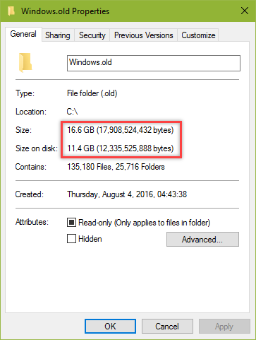 remove windows old folder folder properties
