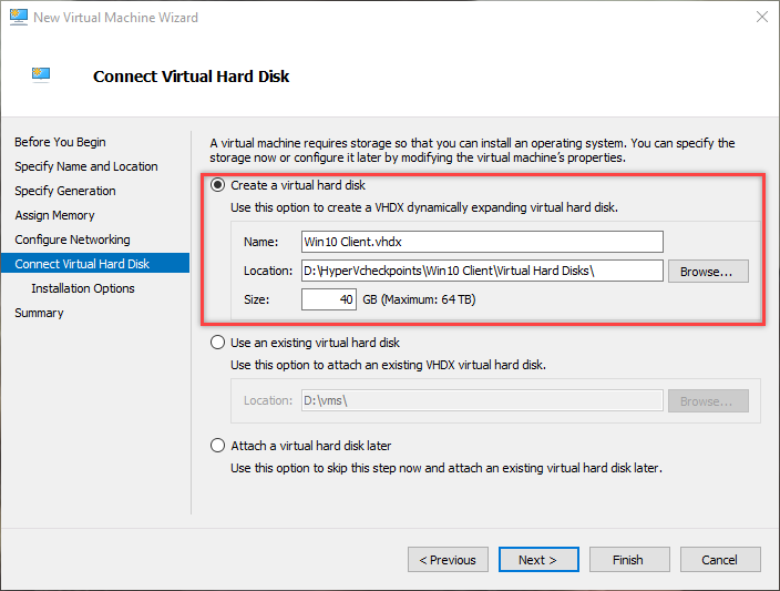 win10 hyper-v virtual disk settings