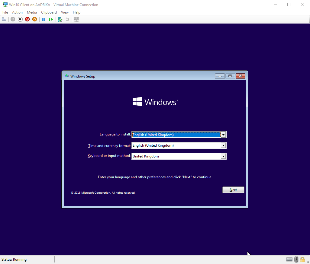 win10 hyper-v virtual machine created
