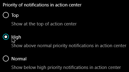 win10 notification priorities set high priority