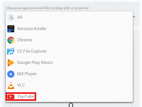 music sleep timer android - youtube select