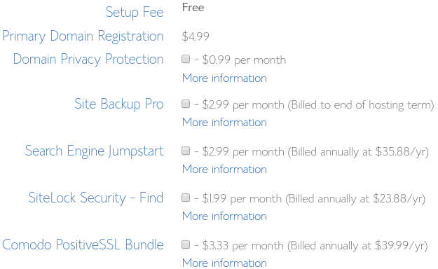 Choose your Bluehost package information. Choose your Bluehost package information.