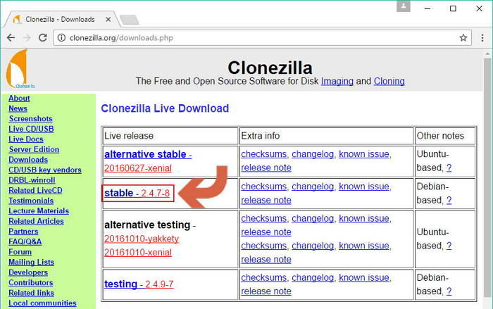 clonezilla-download-page