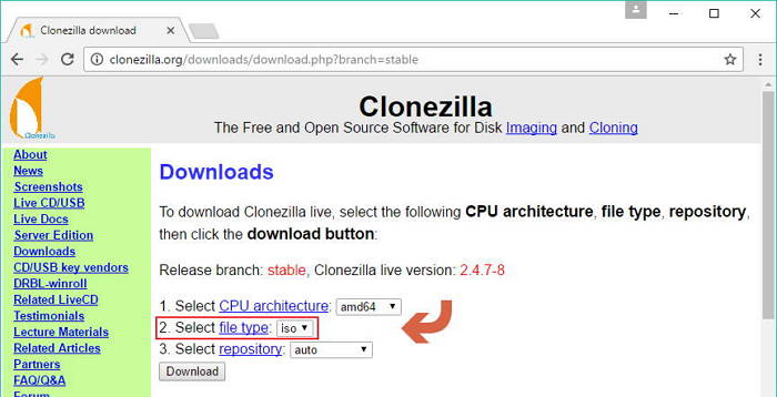 clonezilla-change zip to iso