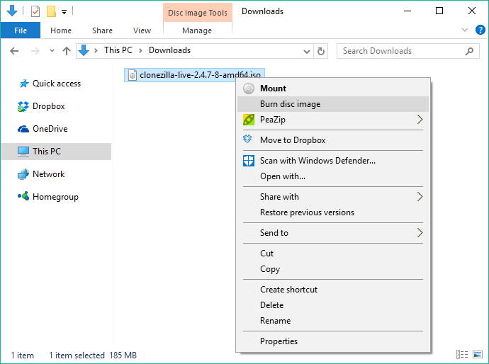 burn clonezilla disk image