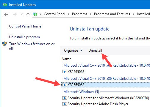 update-history-win10-click-uninstall
