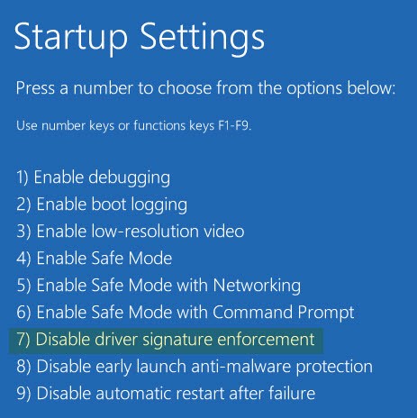 Selecting startup settings in Advanced Boot menu.