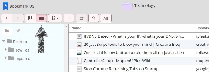 Bookmark OS List view.