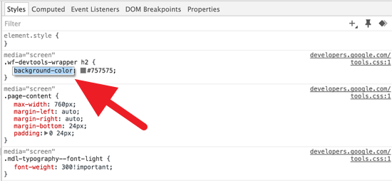 google chrome inspect element edit property name